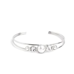 Paparazzi Silver and White Crystal Bracelet Wedding Waltz White Pearl Jewelry